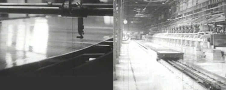 Images of sheet glass manufacturing in those days