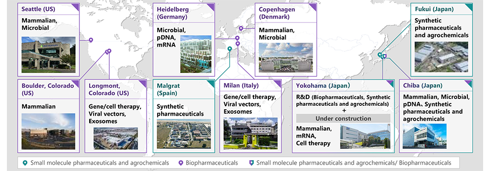 The AGC Group's CDMO business sites and supported modalities