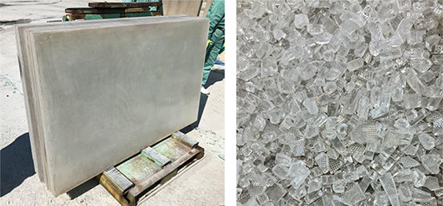 A photo of glass collected in a flat form from solar panels and then crushed