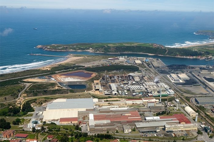 Aerial view of Saint-Gobain's flat glass plant in Avilés, Spain