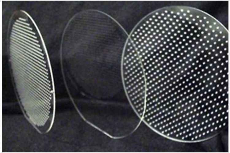 t = 1 - 3 (mm) Holes resulting from hole completion performed via ultrasonic machining Around 1,000 pcs / 6 inches