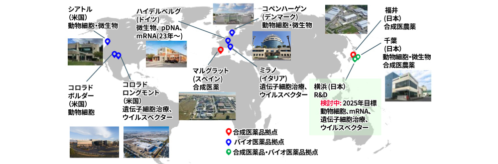 図2 日米欧3極で高いレベルのcGMP※生産体制を有する数少ないグローバルCDMOとして幅広いサービスを展開 ※cGMP: 医薬品及び医薬部外品の製造管理及び品質管理の基準 (current Good Manufacturing Practice)