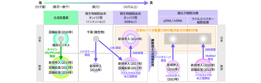 図4 AGCのCDMO事業の技術的、地理的拡大