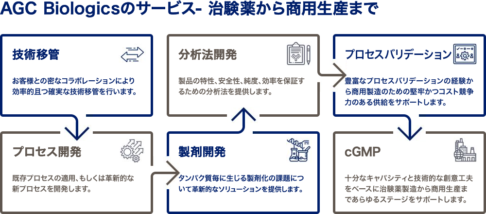 AGC Biologicsのサービス-治験薬から商用生産まで